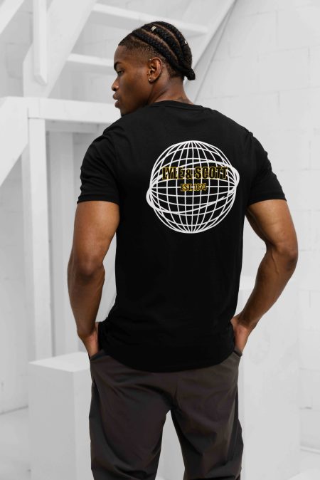 Lyle & Scott Geometric Globe Graphic T-Shirt Heren Zwart - Maat L - Kleur: Zwart | Soccerfanshop