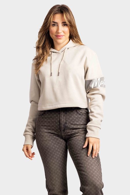 Malelions Captain Crop Hoodie Dames Taupe - Maat L - Kleur: Beige | Soccerfanshop