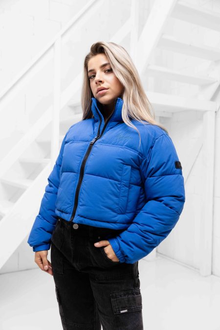 Malelions Signature Cropped Puffer Winterjas Dames Blauw - Maat L - Kleur: Blauw | Soccerfanshop