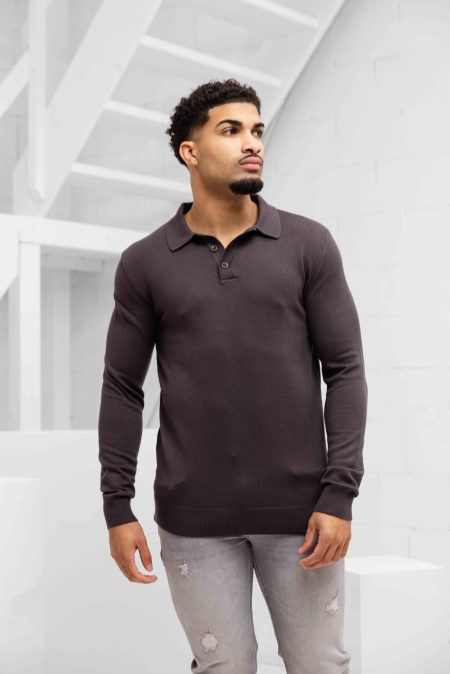 Malelions Knitted Longsleeve Polo Heren Bruin - Maat S - Kleur: Bruin | Soccerfanshop