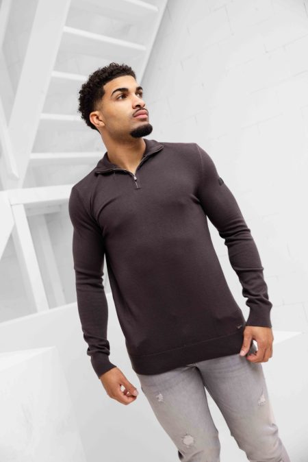 Malelions Knitted Quarter Zip Sweater Heren Bruin - Maat L - Kleur: Bruin | Soccerfanshop