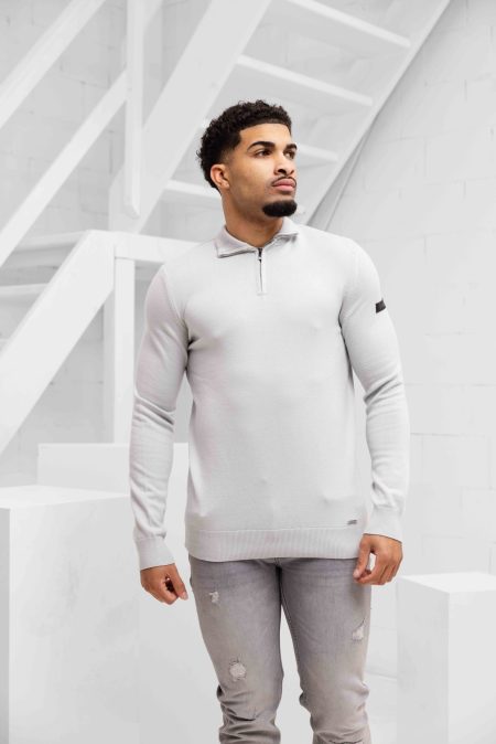 Malelions Knitted Quarter Zip Sweater Heren Lichtgrijs - Maat L - Kleur: Lichtgrijs | Soccerfanshop