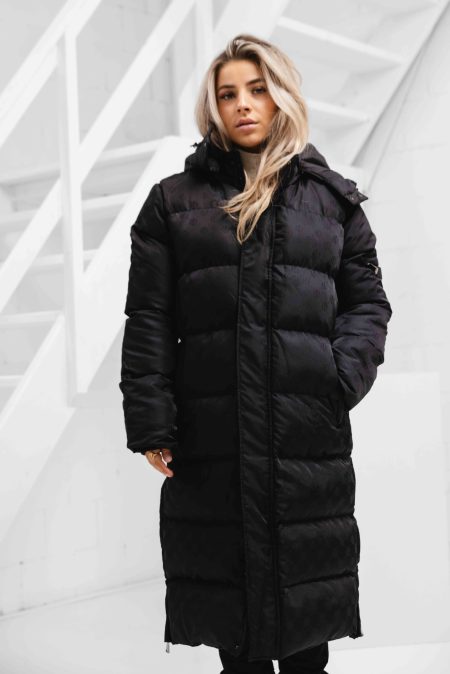 Malelions Monogram Long Puffer Winterjas Dames Zwart Gratis Malelions Muts & Sjaal t.w.v €90 - Maat M - Kleur: Zwart | Soccerfanshop