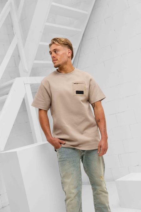 Malelions Nylon Pocket T-Shirt Heren Lichtbruin - Maat XXL - Kleur: Lichtbruin | Soccerfanshop