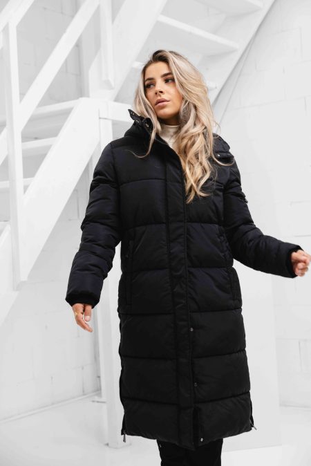 Malelions Signature Long Puffer Winterjas Dames Zwart + Gratis Malelions muts en sjaal t.w.v €90