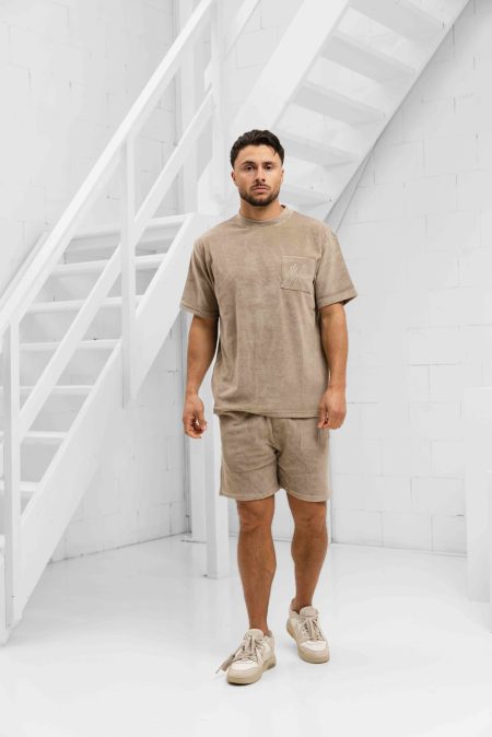 Malelions Signature Towelling Zomerset Heren Lichtbruin - Maat XL - Kleur: Taupe | Soccerfanshop