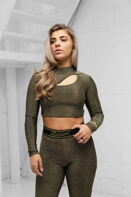 Malelions Sparkling Cut-Out Crop Top Dames Goud - Maat XL - Kleur: Goud | Soccerfanshop