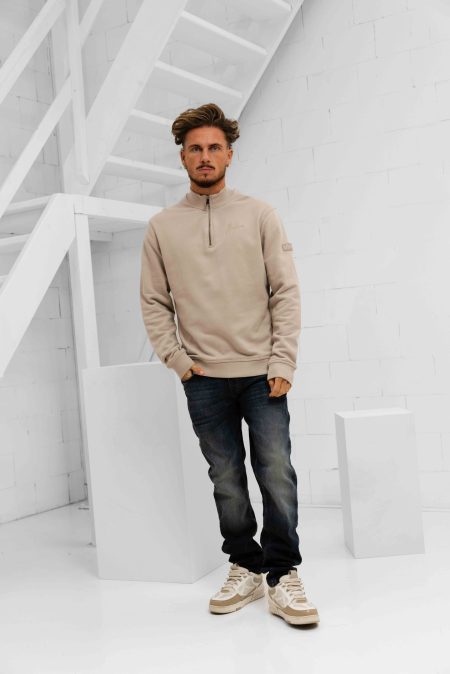 Malelions Turtle Half-Zip Sweater Heren Beige - Maat L - Kleur: Beige | Soccerfanshop