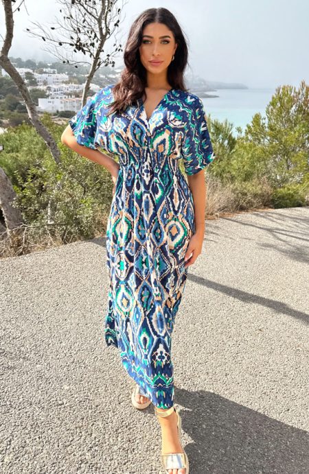 Maxi Dress Colorful Print Blue