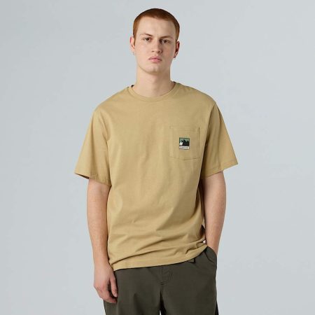 The North Face Mountain Logo Relaxed Pocket-t-shirt Voor Heren Khaki Stone male