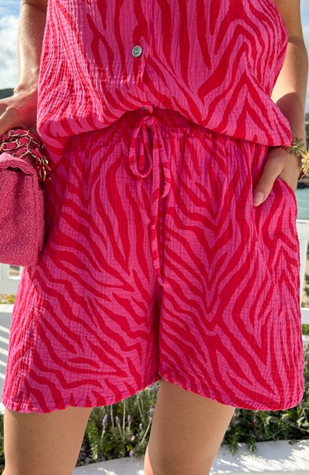 Mousseline Zebra Print Short Roze