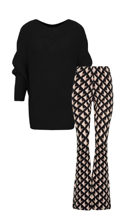 Musthave Deal Oversized Soft Trui +  Flared Broek Square Black