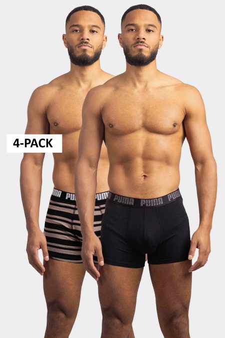 Puma Heritage Stripe Boxershorts 4-Pack Heren Zwart/Bruin - Maat M - Kleur: ZwartBruin | Soccerfanshop