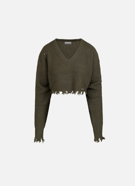 Off The Pitch Knitted Rib V-Neck Cropped Top Dames Donkergroen - Maat XL/XXL - Kleur: Donkergroen | Soccerfanshop