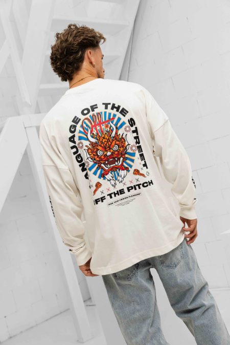 Off The Pitch Dragon Oversized Longsleeve Heren Gebroken Wit - Maat XL - Kleur: Gebroken Wit | Soccerfanshop