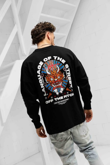 Off The Pitch Dragon Oversized Longsleeve Sweater Heren Zwart - Maat M - Kleur: Zwart | Soccerfanshop