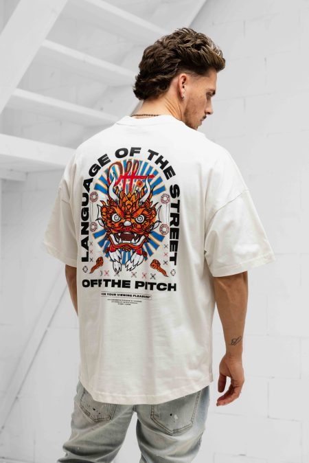 Off The Pitch Dragon Oversized T-Shirt Heren Gebroken Wit - Maat XL - Kleur: Gebroken Wit | Soccerfanshop