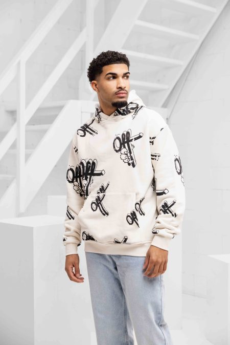 Off The Pitch Off Mark Hoodie Heren Gebroken Wit - Maat XXL - Kleur: Gebroken Wit | Soccerfanshop