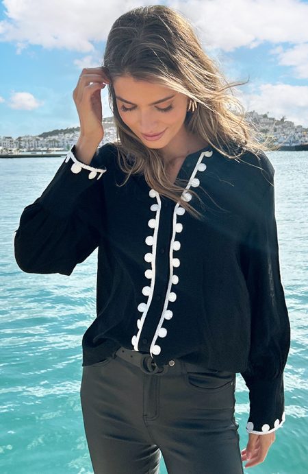 Oversized Embroidery Blouse Zwart