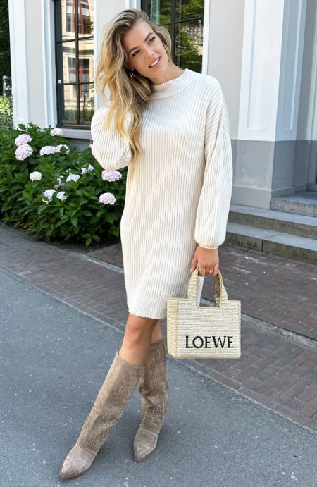 Oversized Knitted Sweater Dress Beige