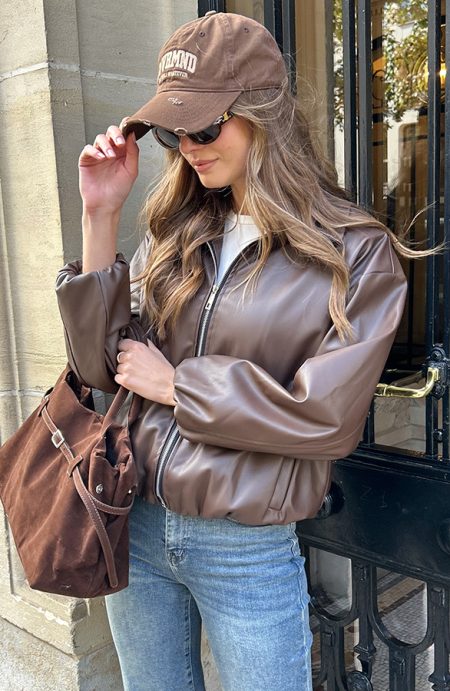 Oversized Leather PU Bomber Choco
