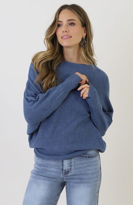 Oversized Soft Trui Jeans Blauw