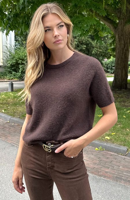 Oversized Soft Trui Korte Mouw Dark Choco
