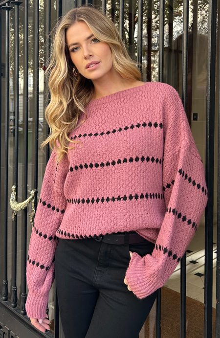 Oversized Stipjes Trui Dust Roze