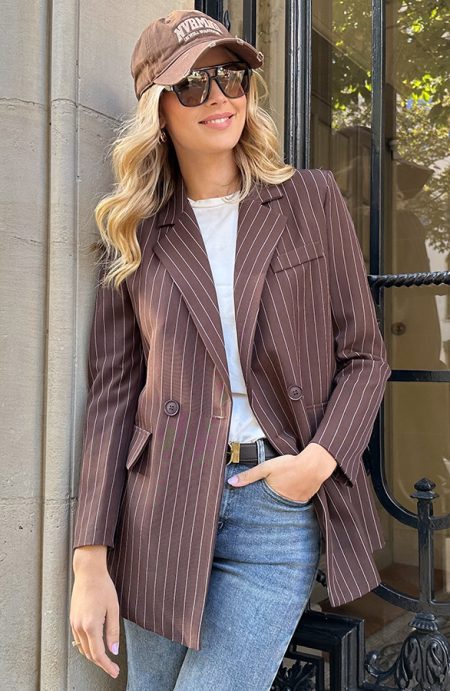 Oversized Striped Print Blazer Choco