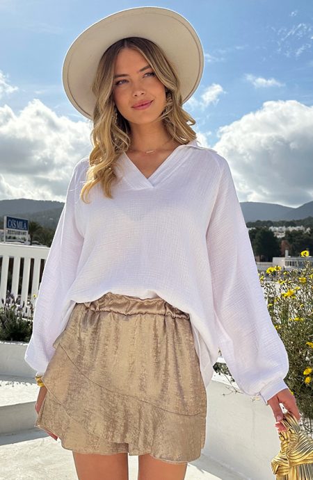 Oversized V-hals Blouse Mousseline Offwhite