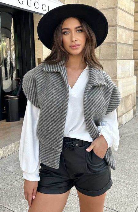 Oversized Woven Gilet Grijs