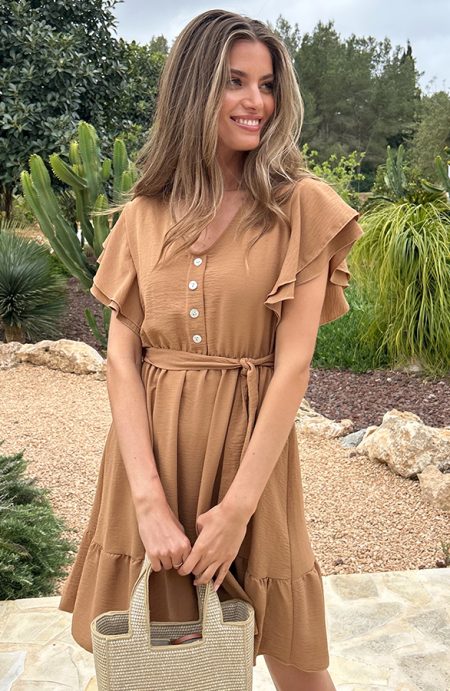 Portofino Jurk V-Hals Camel