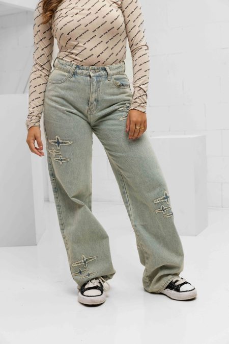 Project x Paris Wide Leg Jeans Dames Lichtblauw - Maat M - Kleur: Beige | Soccerfanshop