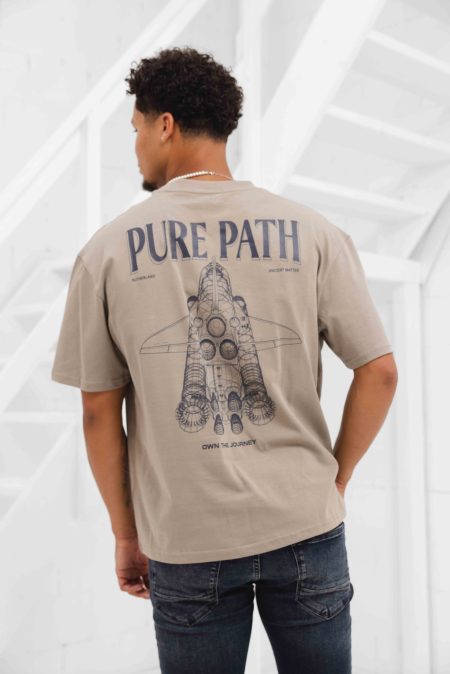 Pure Path Space Shuttle 3D Blueprint T-Shirt Heren Taupe - Maat XL - Kleur: Taupe | Soccerfanshop