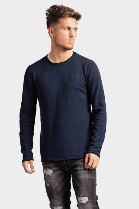 Purewhite Essentials Garment Dye Knit Sweater Heren Navy - Maat L - Kleur: Donkerblauw | Soccerfanshop