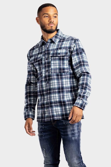 Purewhite Wool Look Overhemd Heren Donkerblauw - Maat S - Kleur: Blauw | Soccerfanshop