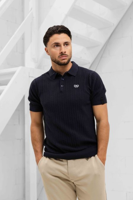 Quotrell Couture Cairo Knitted Polo Heren Donkerblauw/Wit - Maat L - Kleur: Donkerblauw | Soccerfanshop