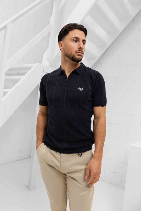 Quotrell Couture Cruz Knitted Polo Heren Donkerblauw/Wit - Maat XXL - Kleur: Donkerblauw | Soccerfanshop