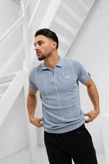 Quotrell Couture Cruz Knitted Polo Heren Lichtblauw/Wit - Maat XL - Kleur: Lichtblauw | Soccerfanshop