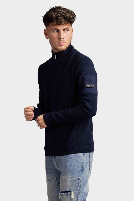Quotrell Couture D'Azur Knitted Halfzip Sweater Heren Donkerblauw - Maat L - Kleur: Donkerblauw | Soccerfanshop