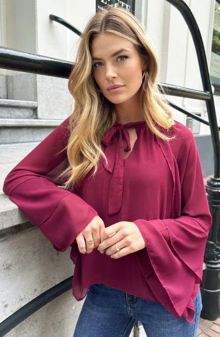 Ruffle Chiffon Strik Blouse Burgundy