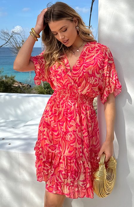 Ruffle Laagjes Jurk La Palma Koraal