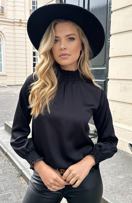 Satijnen Col Blouse Zwart