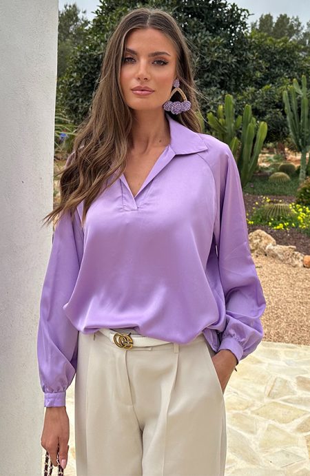 Silk V-hals Blouse Rome Lila