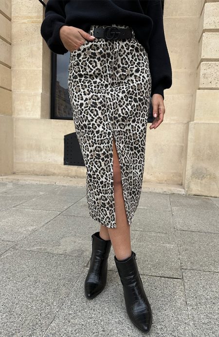 Spijkerrok Met Split Leopard