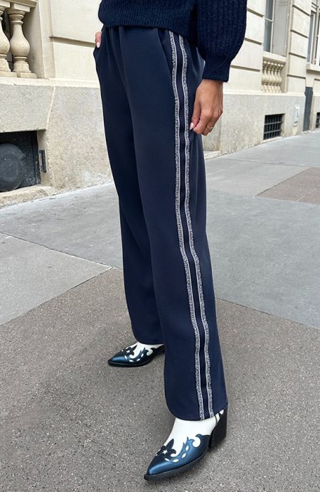 Straight Stretch Pantalon Met Bies Marine