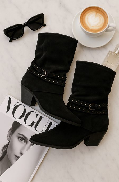 Suede Studs Cowboy Boots Zwart