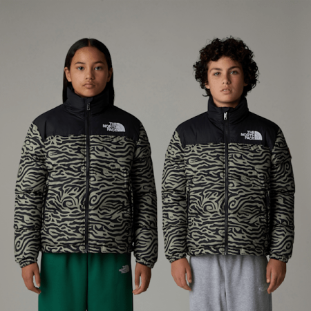 The North Face 1996 Retro Nuptse-jas Voor Tieners Clay Grey Tnf Tiger Stripe Print male