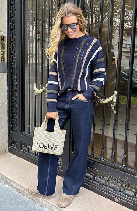 Textured Knitted Striped Trui