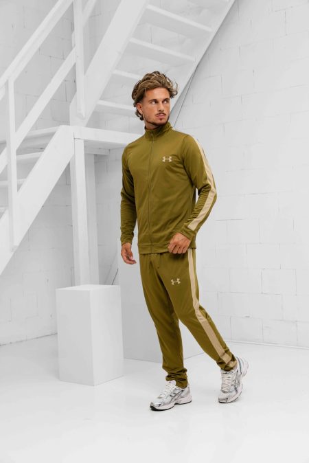 Under Armour Rival Knit Trainingspak Heren Donkergroen/Beige - Maat L - Kleur: BeigeDonkergroen | Soccerfanshop